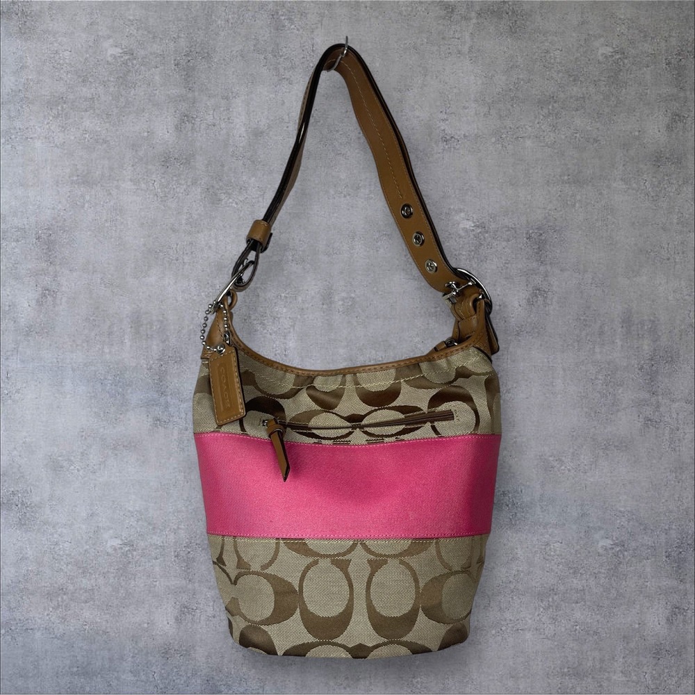 Coach Vintage Y2K Rugby Bucket Duffle Shoulder Bag Pink Stripe Signature C